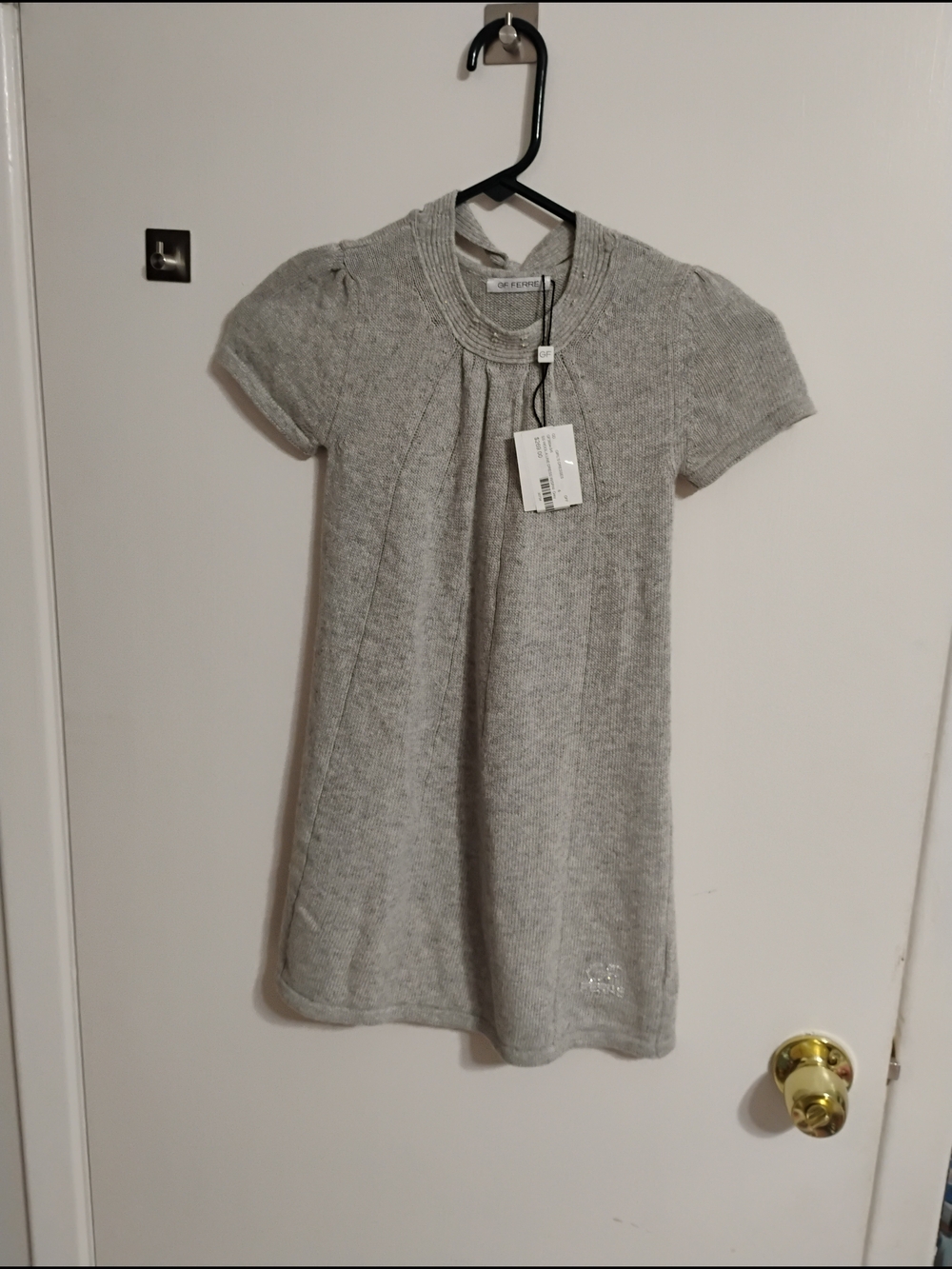 Soft Grey Knit Short-Sleeve Dress for Girls